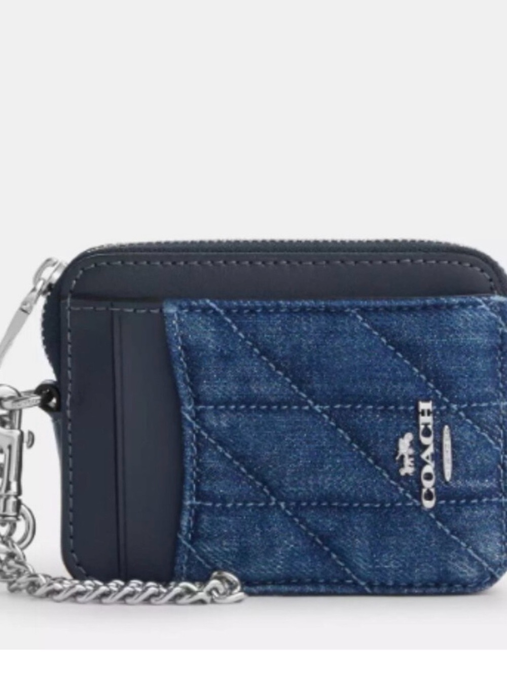 COACH Quilted Denim Card Case with Silver Chain